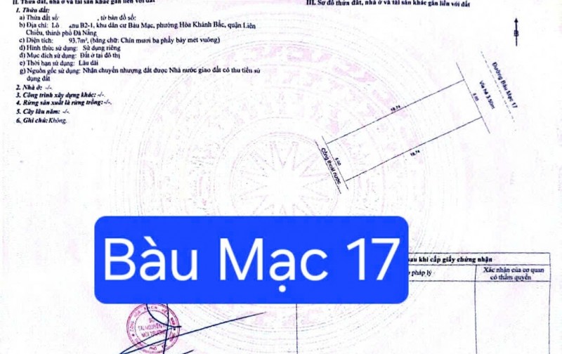 Bán đất đường 7,5m Bàu Mạc 17 - Trục thông Nguyễn An ninh
